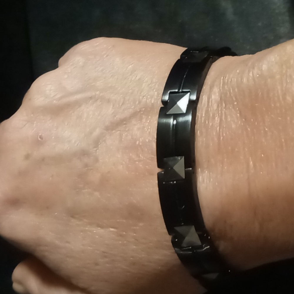 Men's tungsten black carbide silver stainless Studded Bracelet 9 removable Links